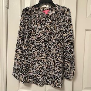 Lilly Pulitzer Elsa 100% Silk Top Blouse Onyx Can You Zee Me Size Small